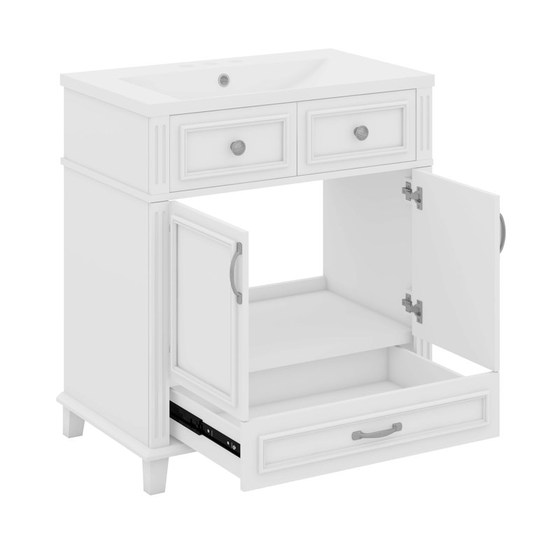 Ensemble de meuble-lavabo 30 po avec lavabo, 2 portes et 1 tiroir, Blanc, Argent argent