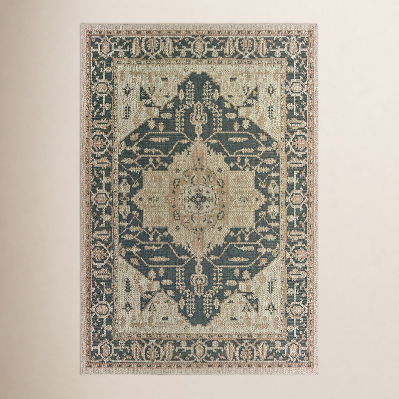 Crawford Dark Blue/Gray Indoor/Outdoor Rug, Rectangle 6'7" x 9'2"