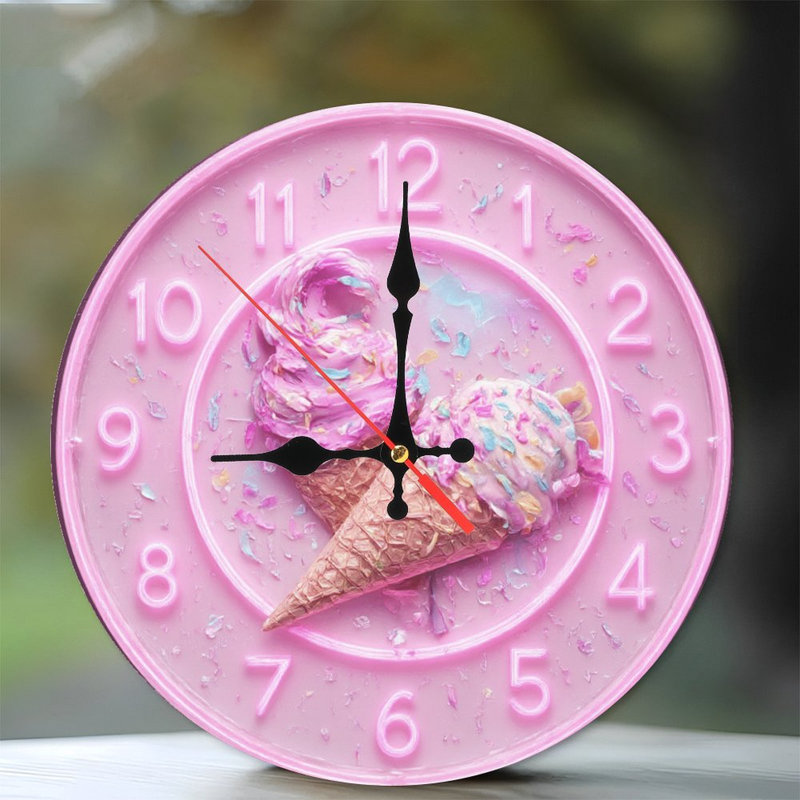 Pink Clock Face With Ice Cream Cones