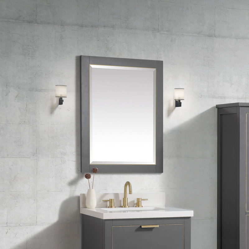 Mason Rectangle Solid Wood Beveled Mirror, Twilight Gray w/ Matte Gold, 32" H x 28" W