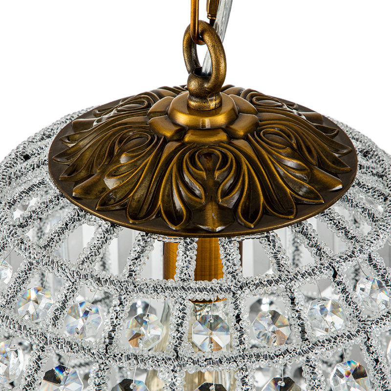 Engles Antique Bronze Vintage Crystal Globe Pendant Chandelier, 40.5cm H x 30cm W x 30cm D, 1 Light