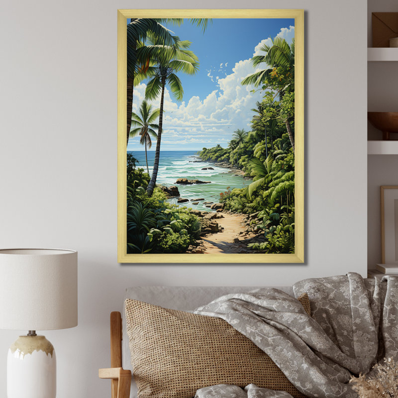 «Barok Palm Trees At The Beach III», reproduction d'art sur toile, Encadrement doré, H 20 po x l 12 po x P 1 po