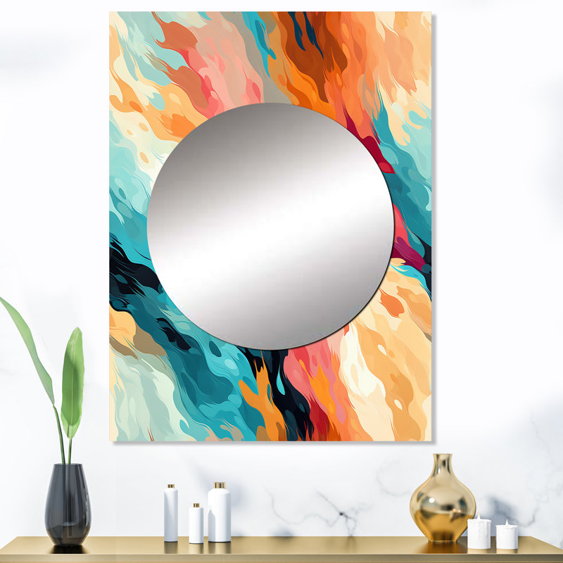 Multicolor Feather Fury - miroir mural abstrait unique, miroir moderne, impression d'art en métal, 40 po x 30 po