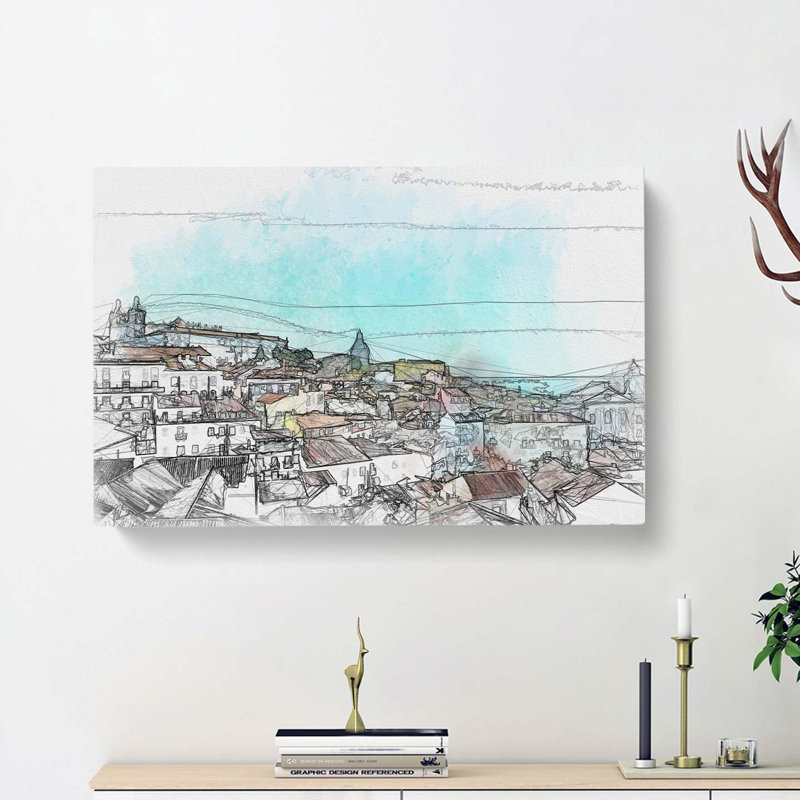 Skyline of Alfalfa Lisbon Portugal in Abstract - Wrapped Canvas Drawing - Wrapped Canvas, 60cm H x 91cm W x 3cm D