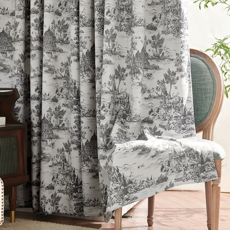 French Printed Castle French Printed Castle Toile Curtains, 50" W x 63" L, Gray