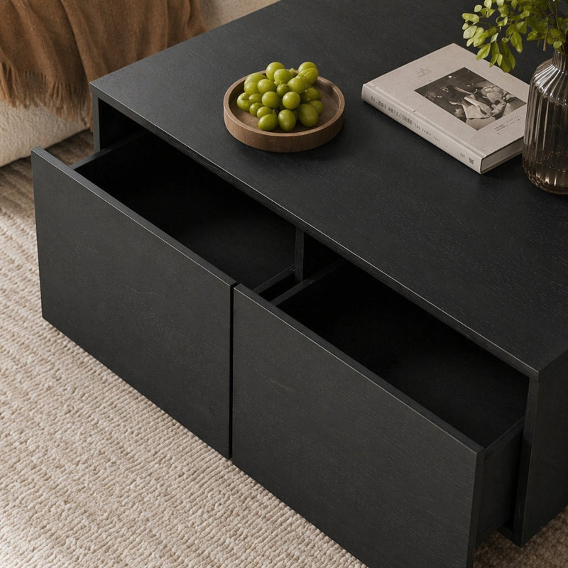 Table basse carrée 33,25 po à 4 tiroirs, noire (ancien numéro de référence: N735P277298B), Noir