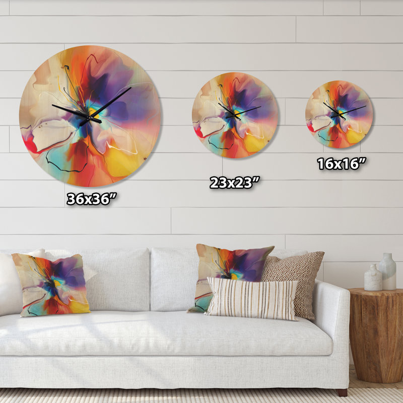 Fleur créative en plusieurs couleurs - Horloge murale en bois de ferme, Grand