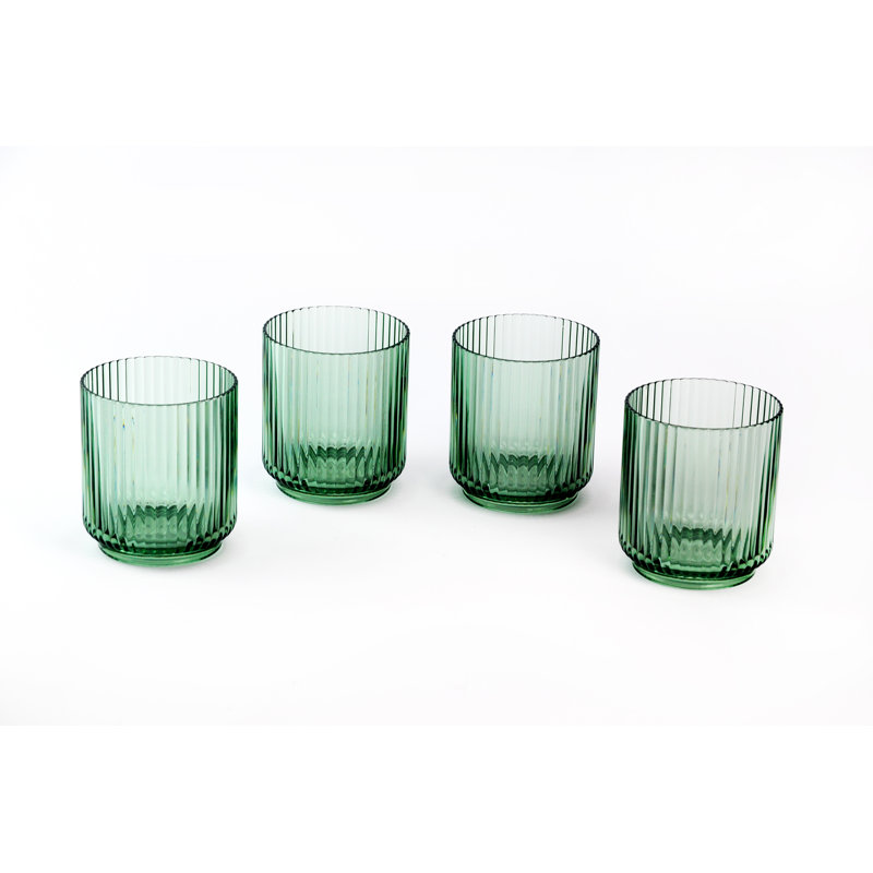 Daurenbek Ridged 12 Piece Acrylic Assorted Glassware Set, Green