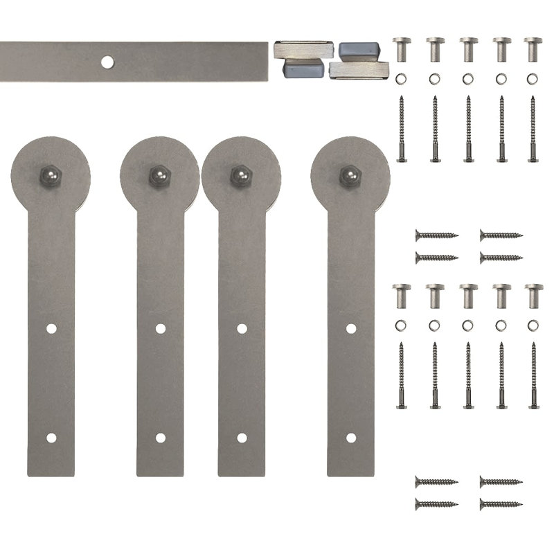 Ensemble de quincaillerie pour porte de grange ronde standard à deux rails (porte non incluse), Nickel satiné, 72 po
