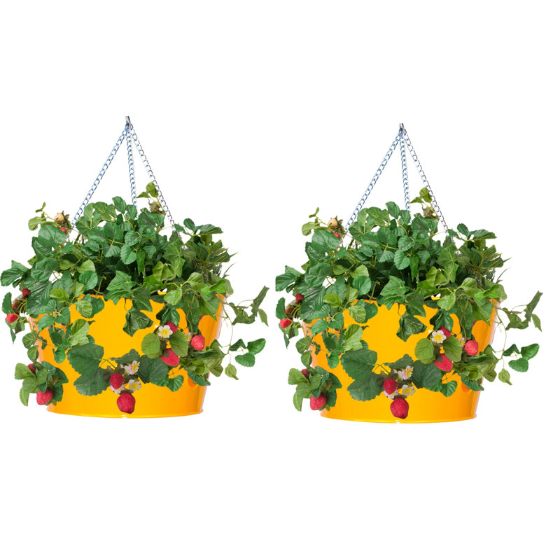 Luola Handmade Metal Hanging Planter, Saffron, 2