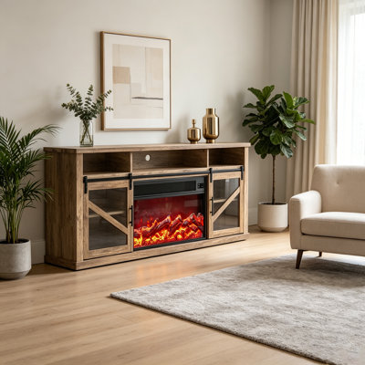 Fully Assembled 72" TV stand with an electronic fireplace