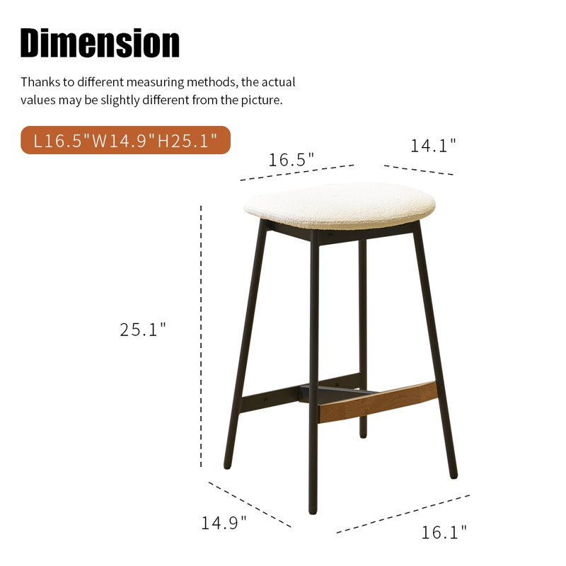Upholstered Counter Stool with Metal Frame (Set of 2), White, Counter Stool (25.1" Seat Height)