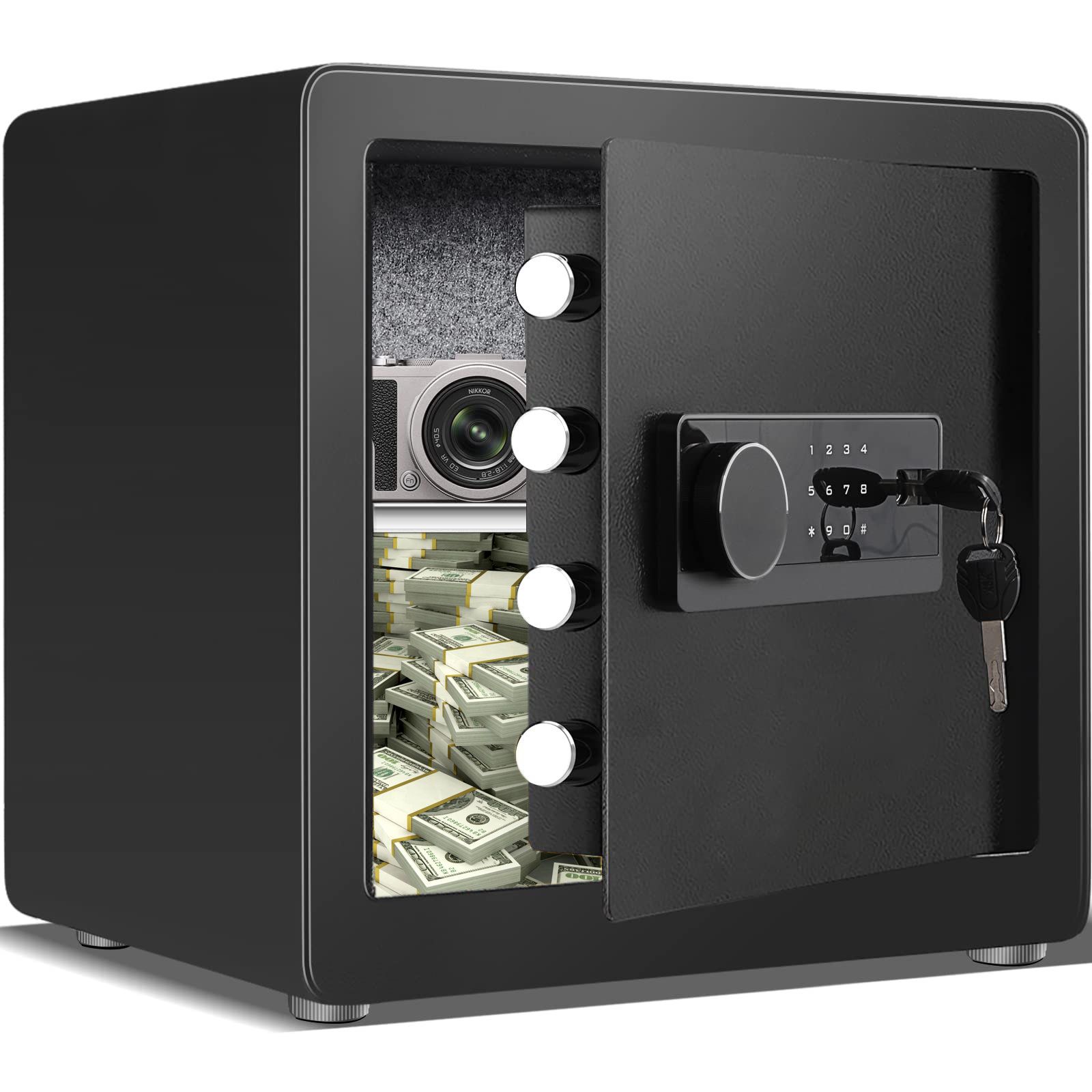 BOFON Security Box, Fingerprint Password Safe Box with Key,Built