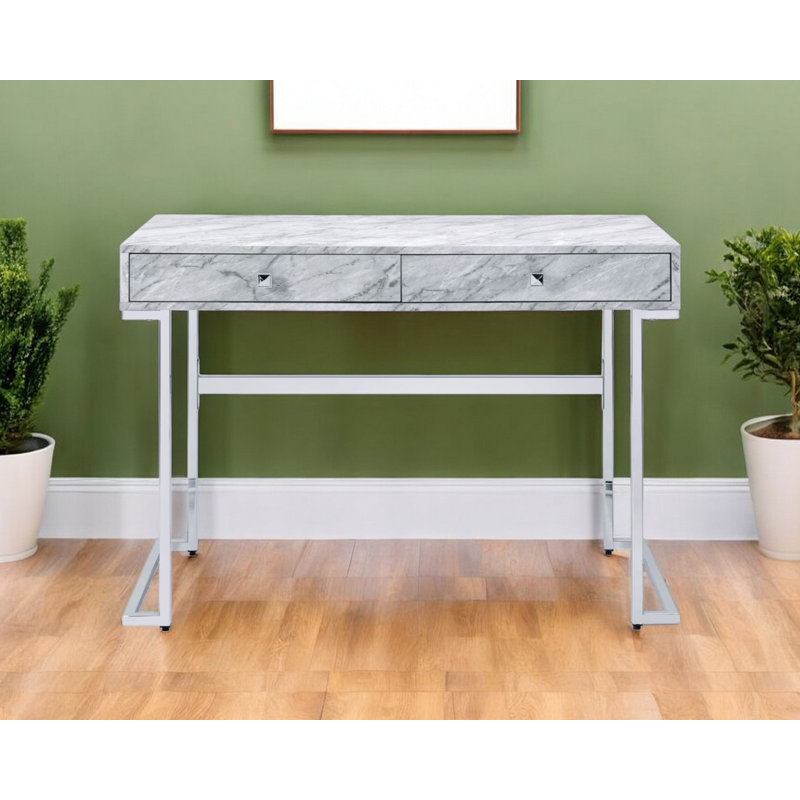 42" White Writing Desk With Two Drawers