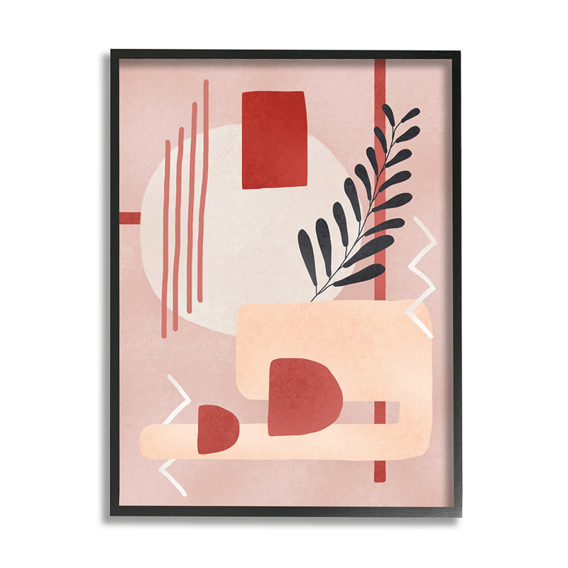 «Warm Abstract Shapes Red Pop Plant Détail» par Ziwei Li - impression d'art graphique, Giclée encadrée noir minuit