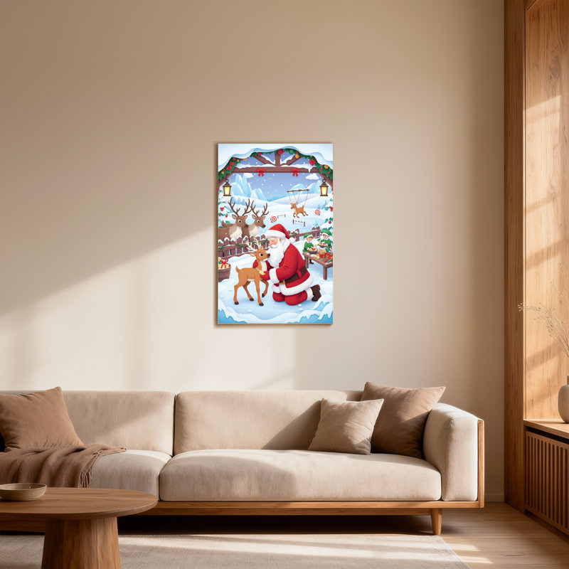 Père Noël de Noël avec des rennes en scène hivernale
