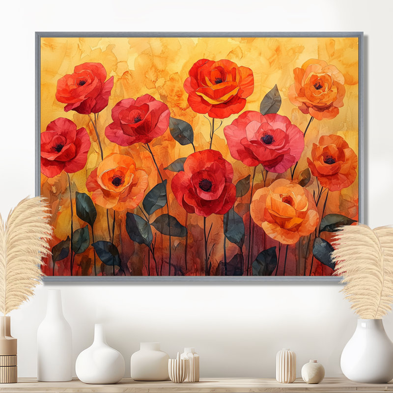 Jaazaniah - Floral Wall Art, H 30 po x l 40 po, Impression encadrée flottante, Argent argent