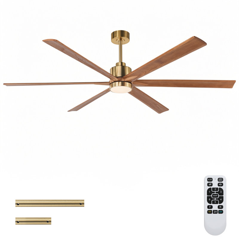 Grand ensemble de ventilateur de plafond en bois massif avec télécommande, Gold