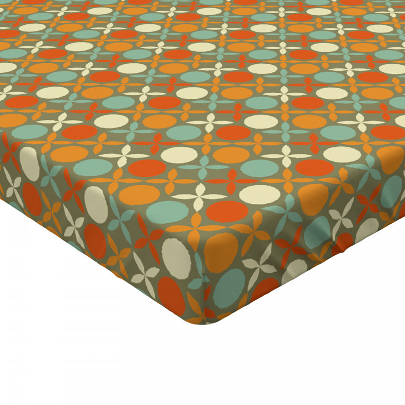 Microfiber Fitted Sheet, Twin XL Fitted Sheet, Red/Green/Beige Geometric