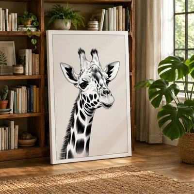 Giraffe in Ink Japandi 1 Piece Wrapped Canvas Wall Art