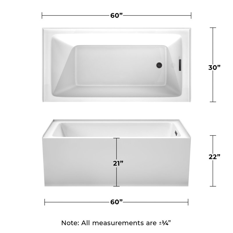 Grayley 60'' x 30'' Soaking Acrylic Bathtub, Right-Hand Drain, White/Matte Black