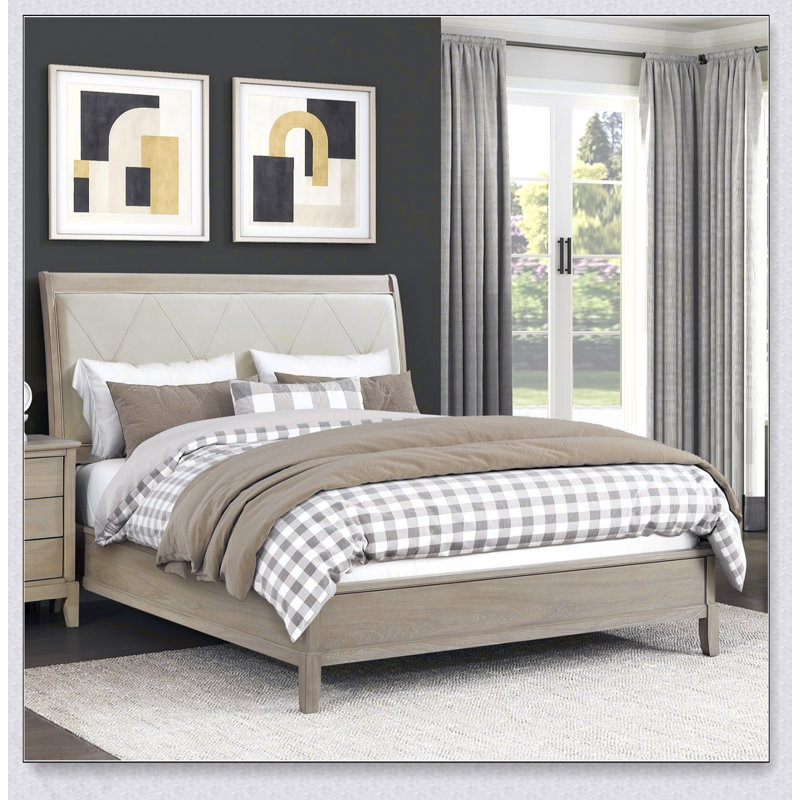 Mobilier de chambre à coucher classique en bois massif avec tête de lit pour grand lit à finition beige 1pc