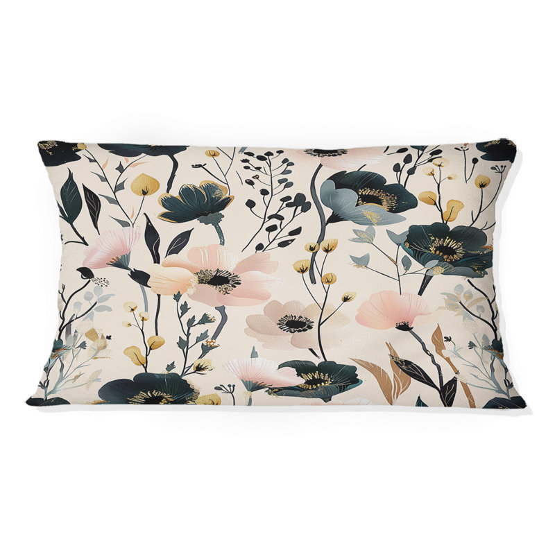 Coussin lombaire à motif floral rose et noir