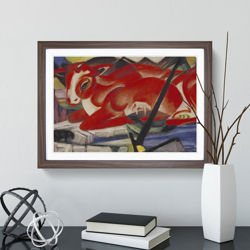 The World Cow by Franz Marc - Picture Frame Painting, 36cm H x 48cm W x 2cm D, Walnut