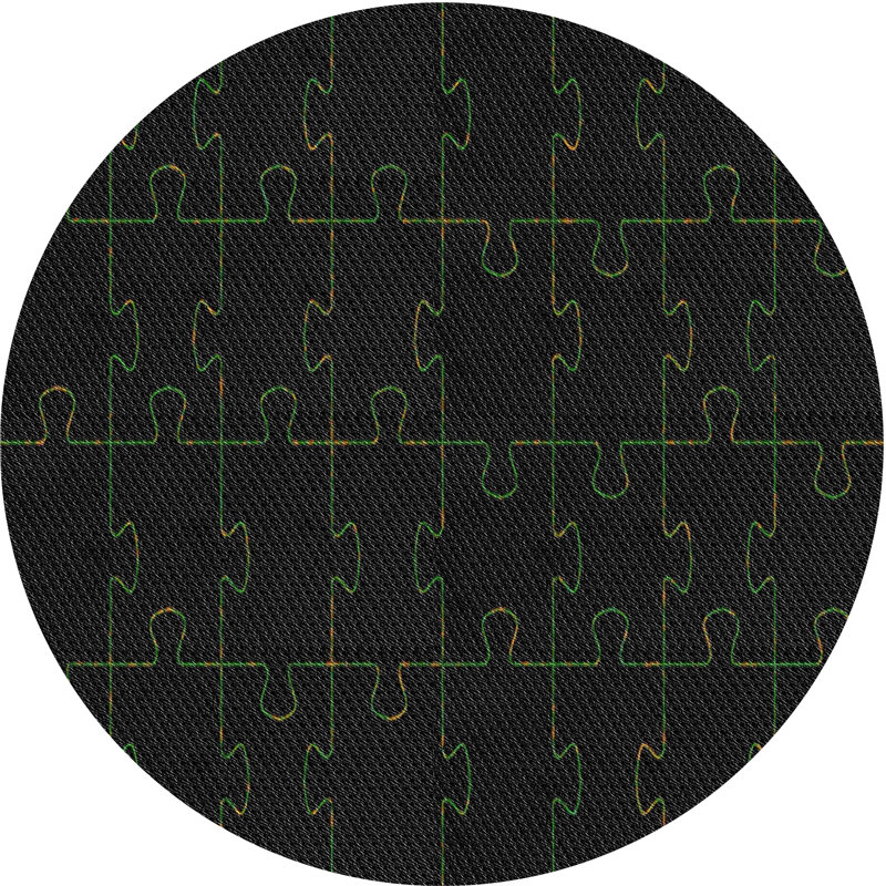 Tapis noir/vert à motifs, Rond 3 pi