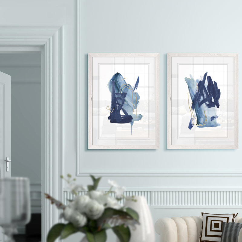 «Indigo Collide I» par Melissa Wang - ensemble de 2 peintures encadrées, H 20 po x l 16 po, Blanc