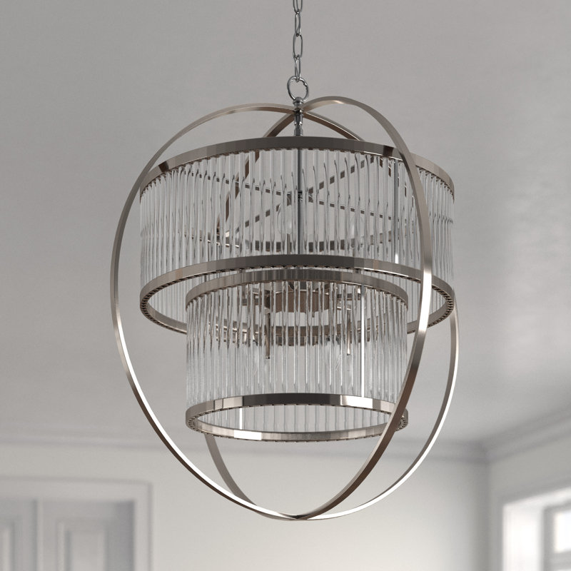 8 - Light Dimmable Globe Chandelier, Nickel, Nickel