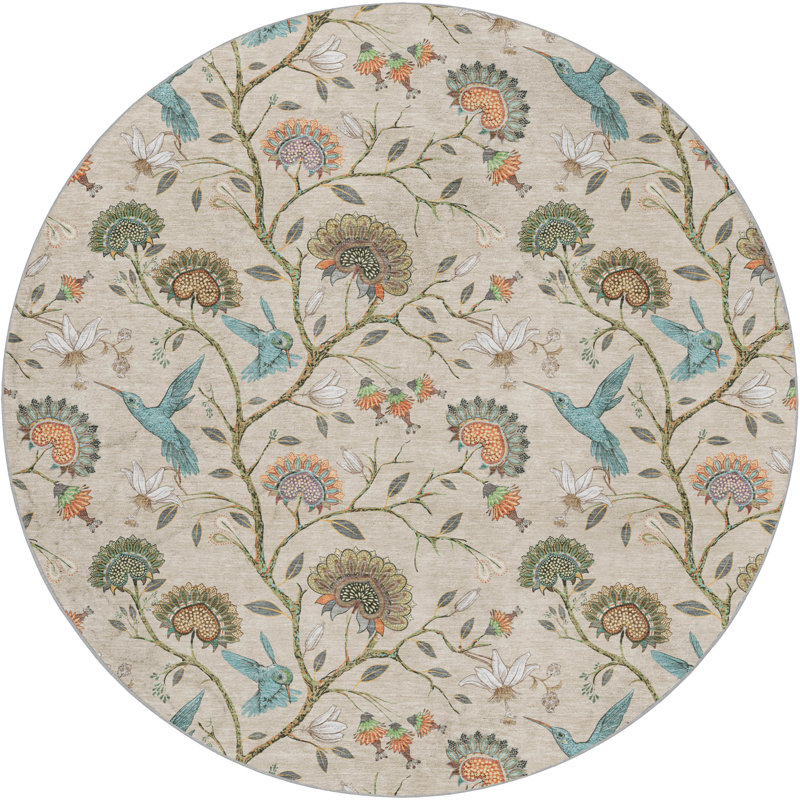 Premium Machine Washable Dream Shag ADS174 Hummingbirds Rug, 8' Round