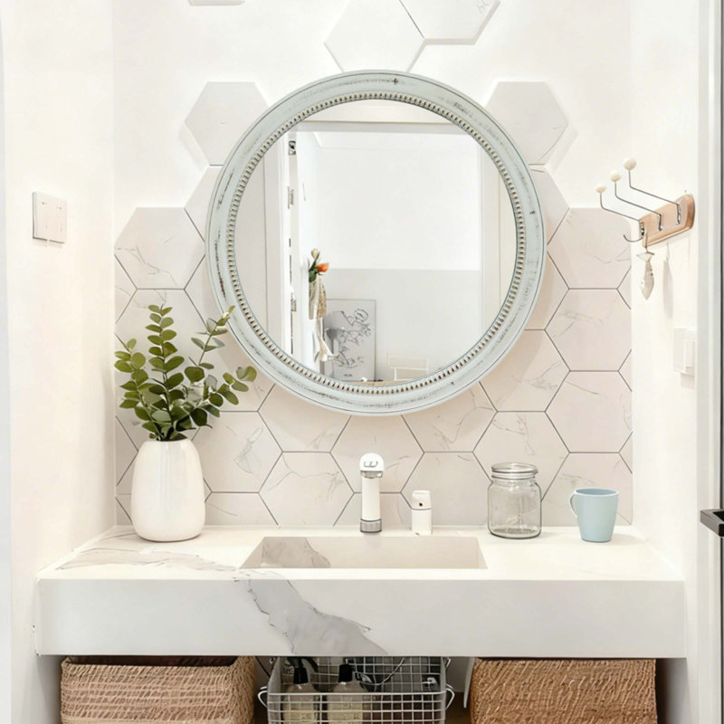 Miroir mural rond, Bois blanc
