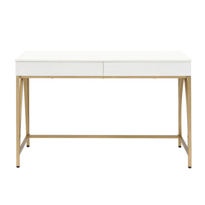 2 Drawers Writing Desk With Metal Trestle Base (Not Including Office Chairs)