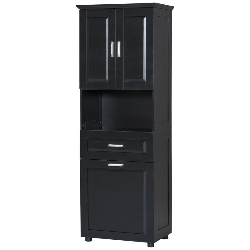 Versatile Bathroom Cabinet With Laundry Basket And Ample Storage, A Practical And Stylish Addition To Any Bathroom., Black