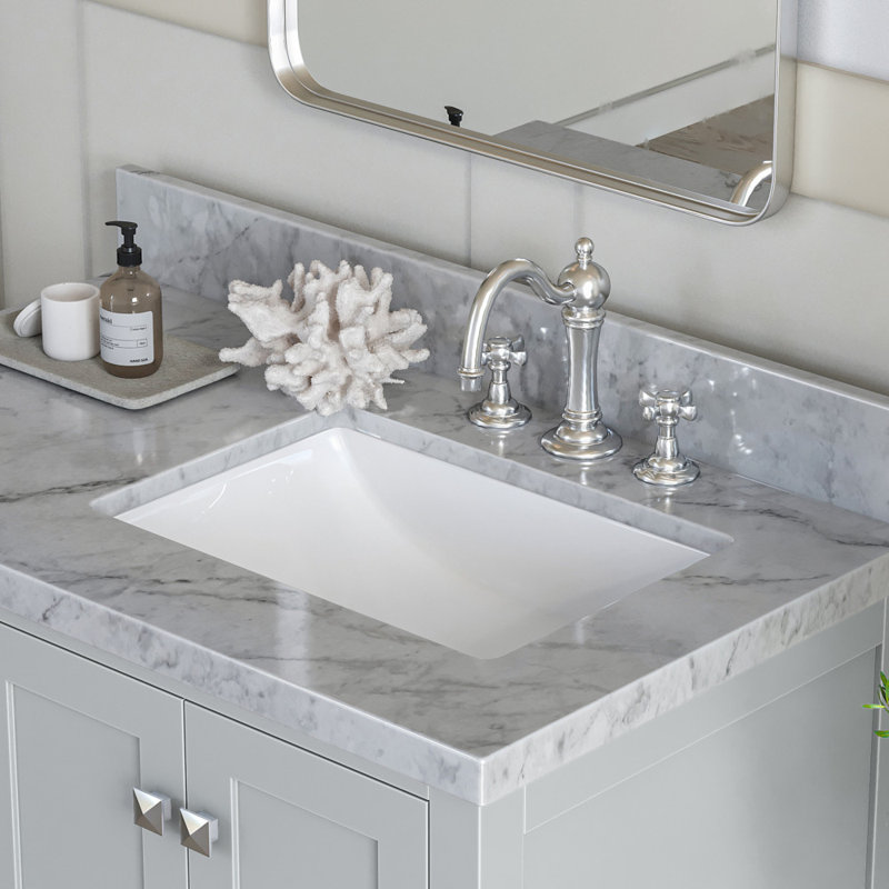Cambridge 37'' W Single Vanity, Brushed Nickel, Carrara Marble, Gray