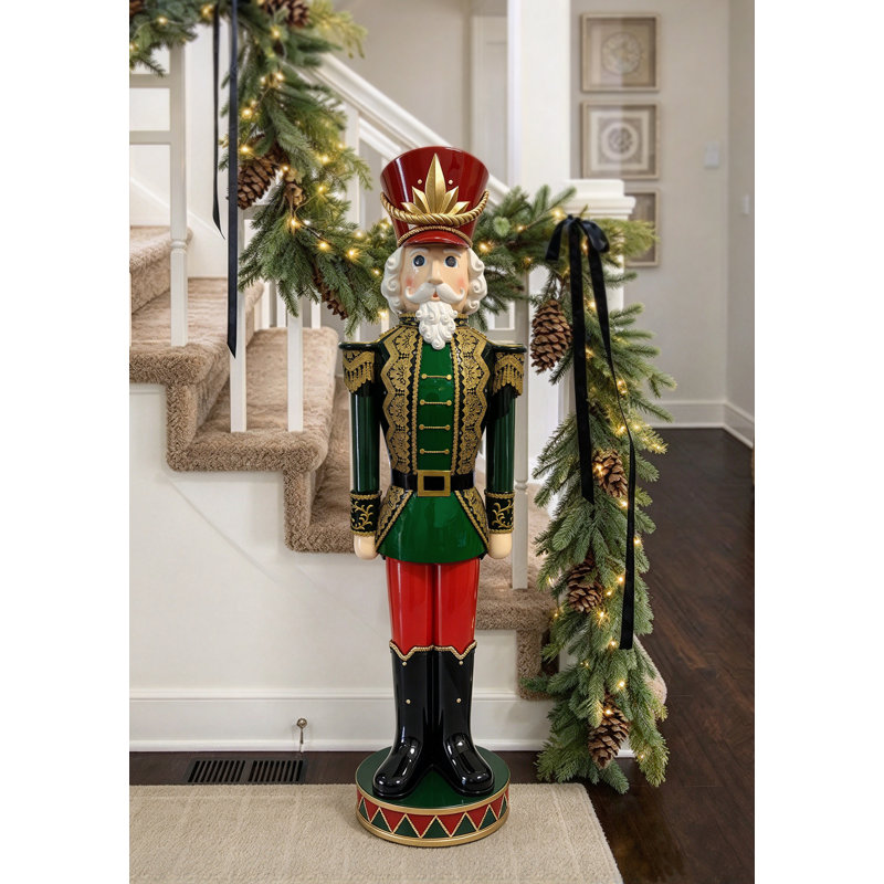 62" Lighted Green Uniform Nutcracker Soldier Christmas Decoration