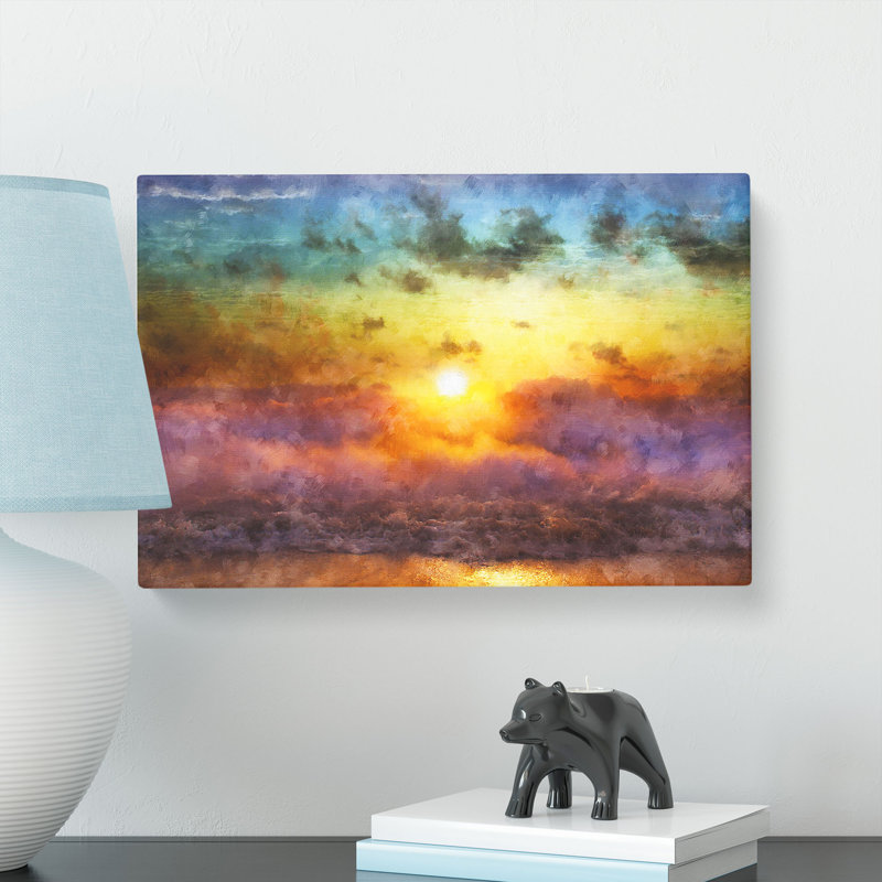 Rainbow Sunset over the Ocean - Wrapped Canvas Painting Print, 40cm H x 60cm W x 3cm D