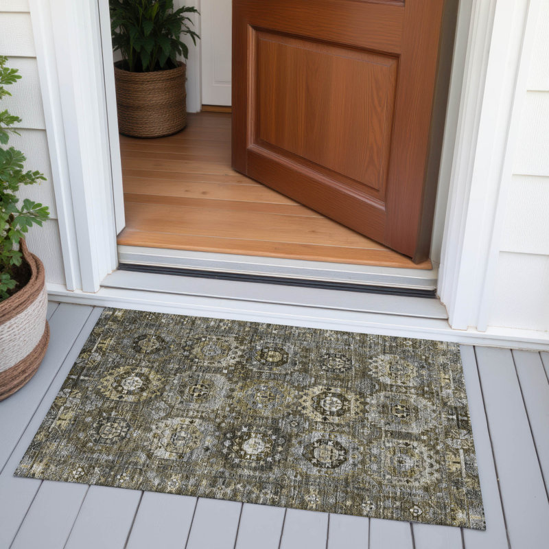 Machine Washable Indoor/Outdoor Xhevrie Mocha Rug, Rectangle 1'8" x 2'6"