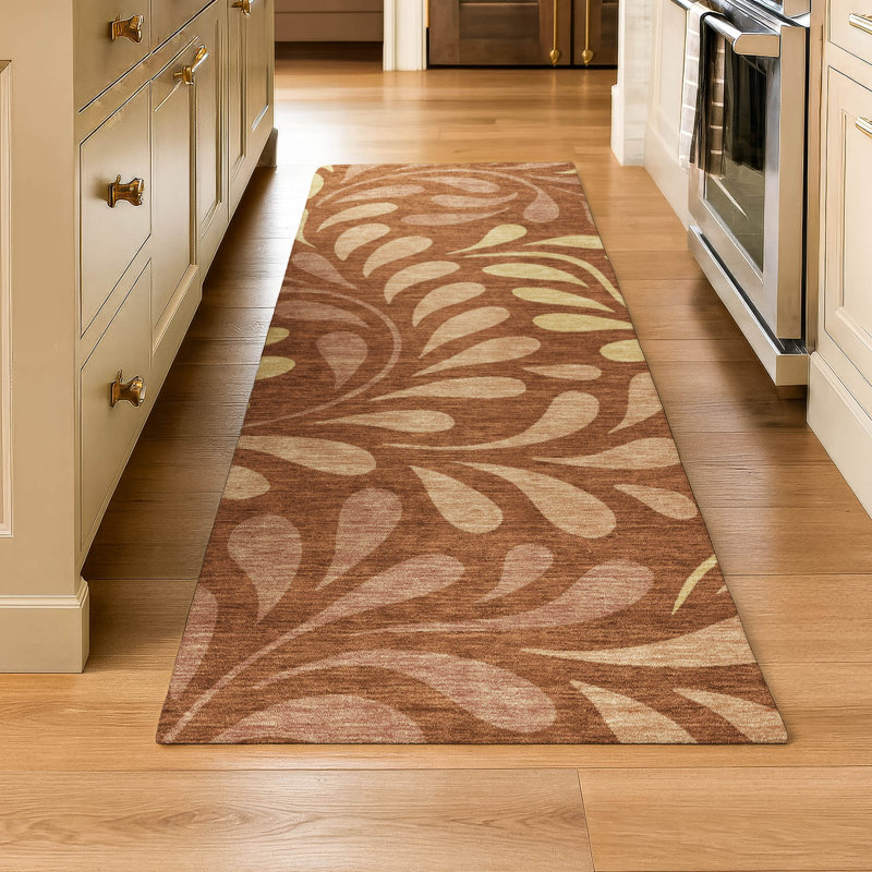 Premium Machine Washable Mayfield AMF2411 Floral Rug, 2'3" x 7'6" Runner, Paprika
