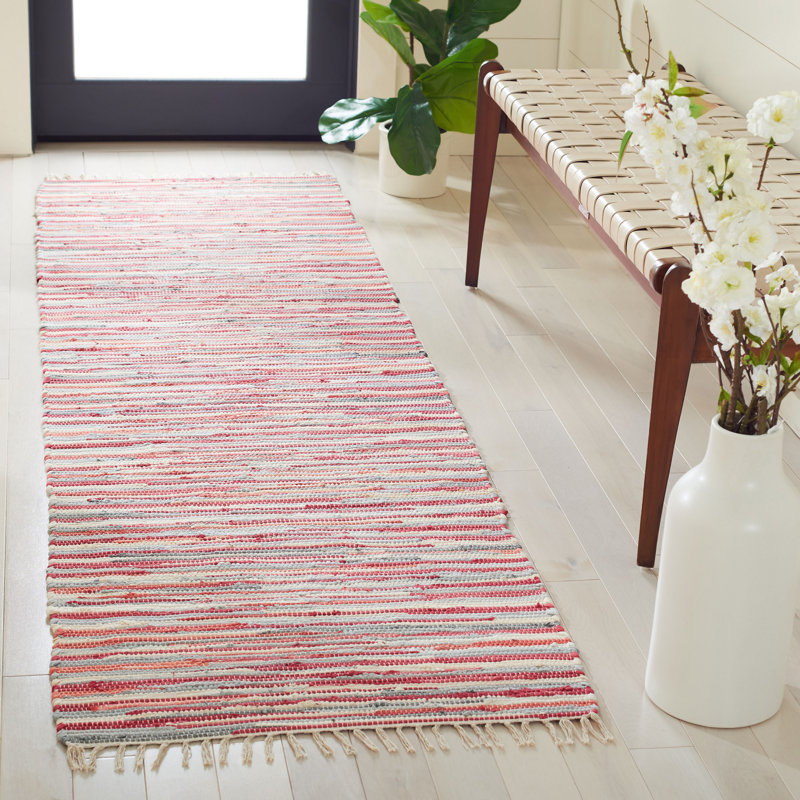 Tapis rayé en coton tissé à la main Fales Rag, Tapis de couloir 2 pi 3 po x 8 pi