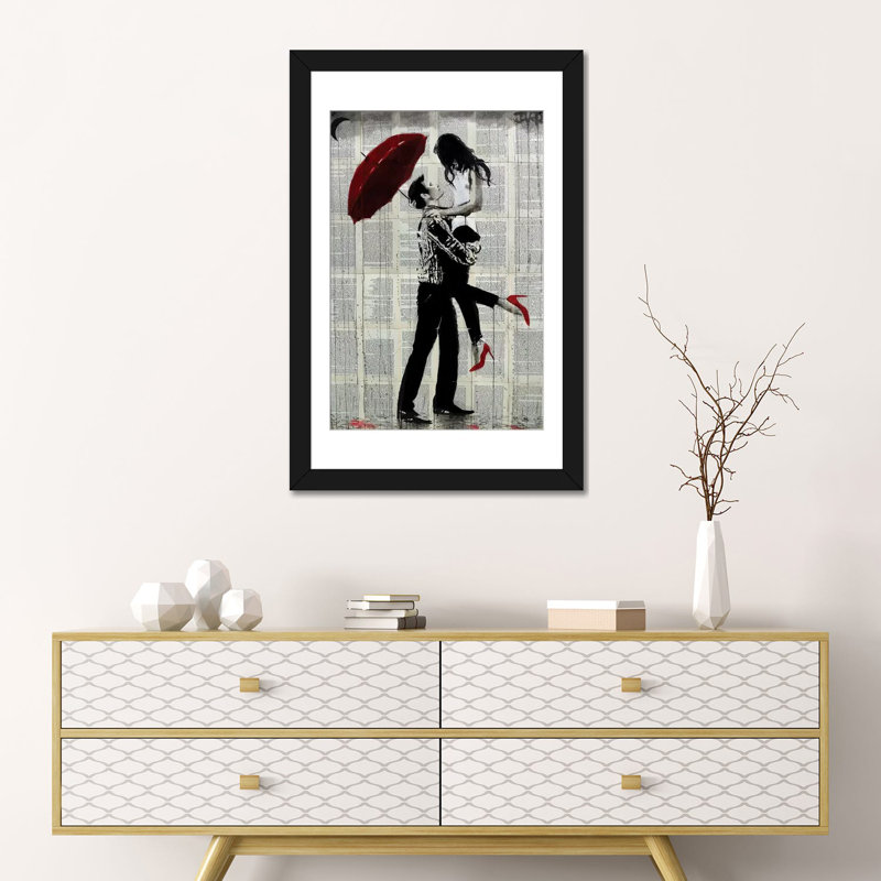 « love rain », reproduction sur toile, H 24 po x l 16 po x P 1 po, Papier beaux-arts encadré noir, Blanc