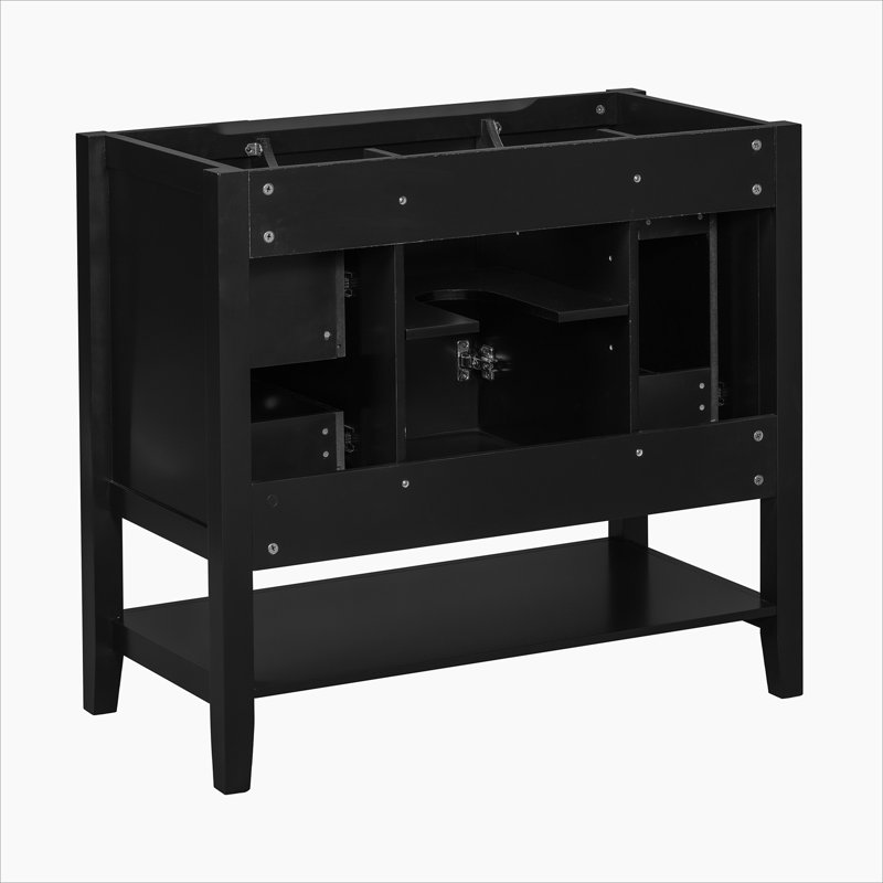 36" Gray Solid Wood and MDF Freestanding Bathroom Vanity Cabinet