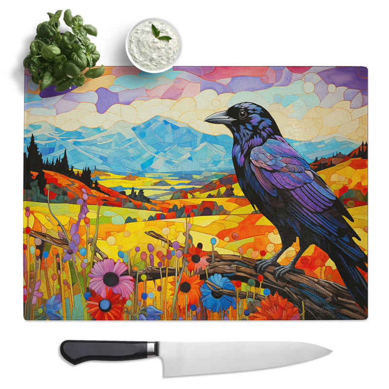 Crow Colour Field  Glass Chopping Board