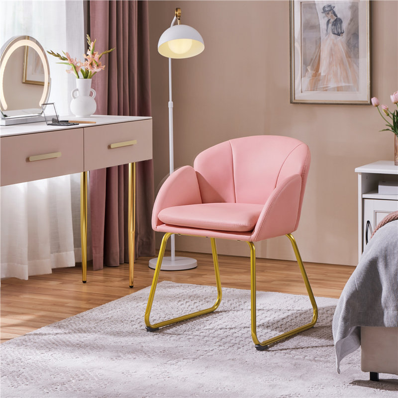 Flower Shape Tub Chair with Golden Metal Legs , Simple Pink
