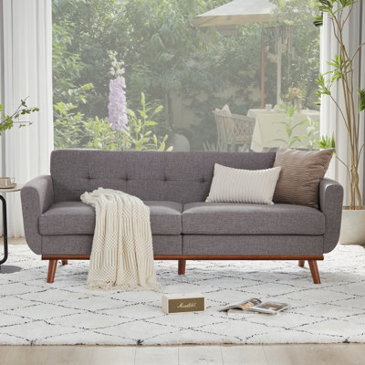 77.2" Mid Century Modern Tufted Linen Upholstered 3-Seater Sofa