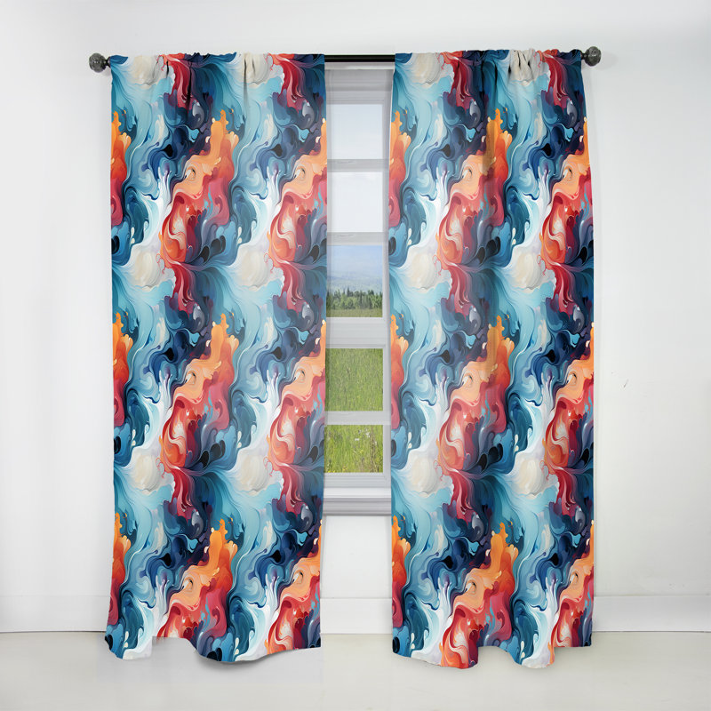 Rideau obscurcissant en marbre bleu et orange Mystic Reverie, L 52 po x L 63 po