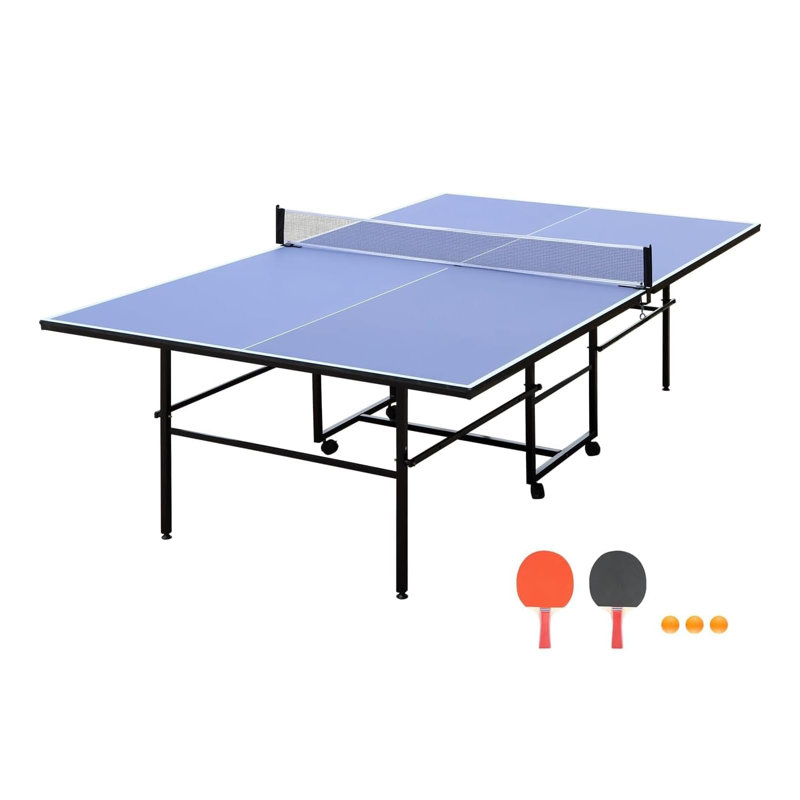 Table de ping-pong portative, 2,74 m (9 pi), pliable, pour une utilisation intérieure et extérieure. Conception portable et résistante aux intempéries avec roulettes. Filet, 2 raquettes et 3 balles inclus. Montage en 10 minutes. Mode de jeu.

