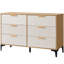 Commode 6 tiroirs à cannelure large, commode en bois, chêne naturel et blanc, 2 pièces-131497073