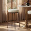 Tabouret de bar Aureon 26,5 po moderne et glamour, sans dossier, hauteur du comptoir, pieds en métal martelé à la main et assise rembourrée en lin mélangé